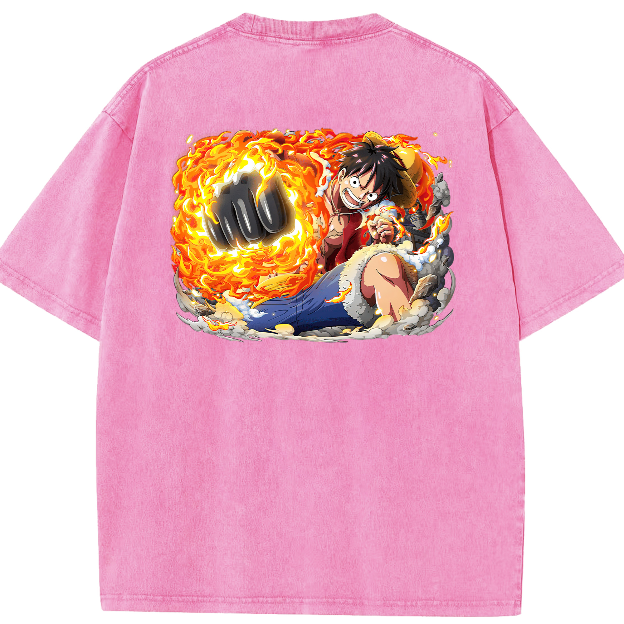 ワンピース モンキー・D・ルフィ ONE PIECE Monkey D. Luffy 綿100% ヴィンテージ風 半袖Tシャツ（背面プリント）